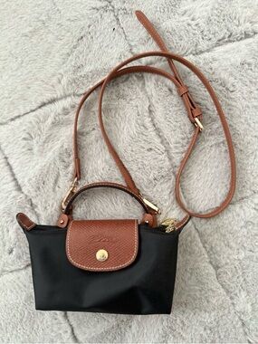 Longchamp Black Nylon Crossbody with Brown Leather Trim